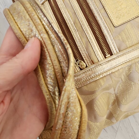 Vintage Coach Poppy Op Art Glam Gold Tote Bag Purse - Picture 5 of 14